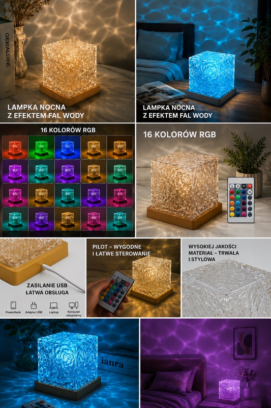 AquaGlow™ – Projektor Fal Wodnych LED 16 Kolorów z Pilotem