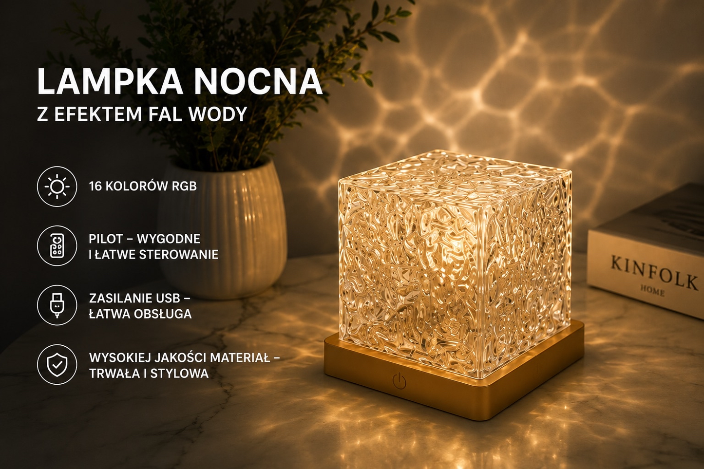 AquaGlow™ – Projektor Fal Wodnych LED 16 Kolorów z Pilotem